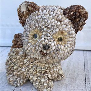 VTG MCM 70s Sea Shell Covered Chalk Ware Handmade Dog Figurine Beach Cottage Art